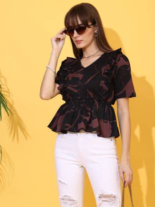Black & Brown V Neck Top