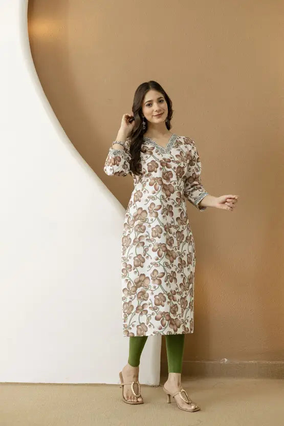 Timeless Brown Blossom Straight Kurta