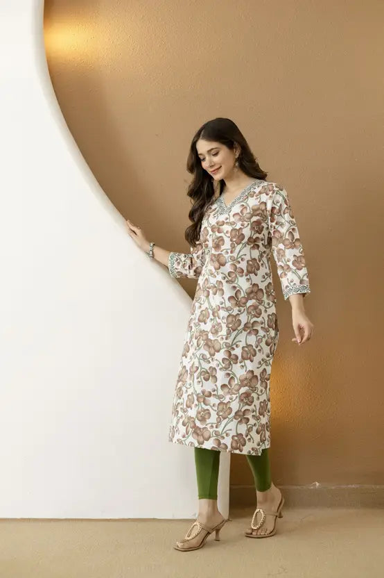 Timeless Brown Blossom Straight Kurta