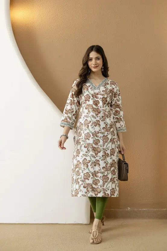 Timeless Brown Blossom Straight Kurta