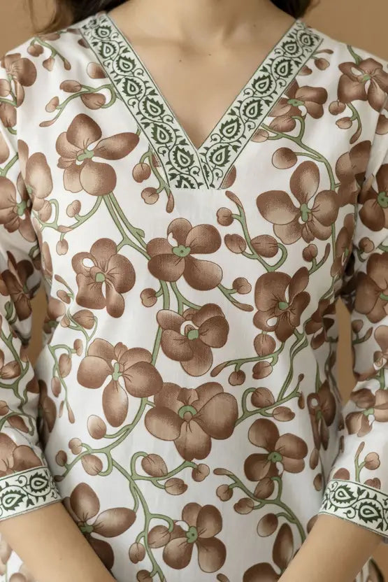Timeless Brown Blossom Straight Kurta