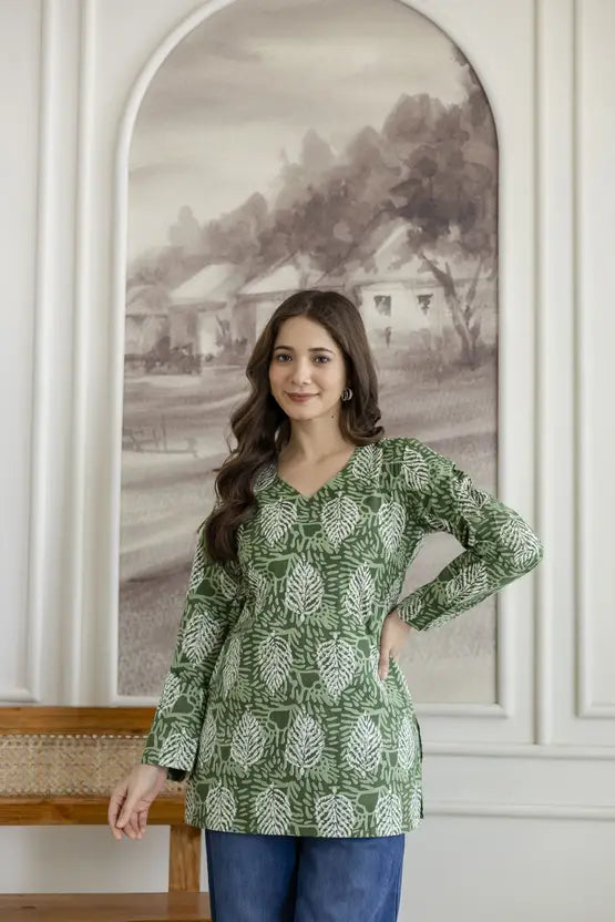 Timeless Green Printed Short Kurta