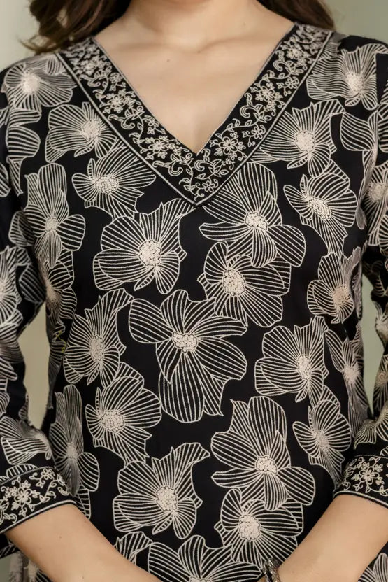 Classic Bloom Black Floral Kurta