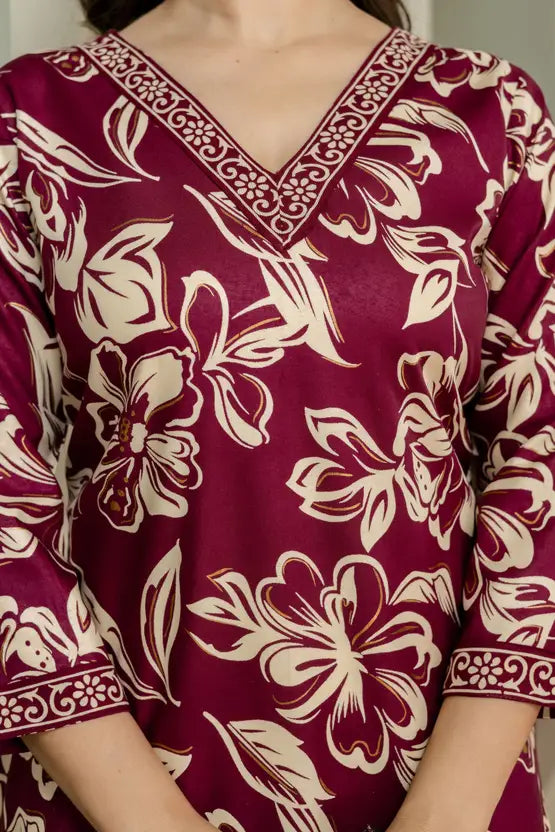 Timeless Floral Maroon Straight Kurta