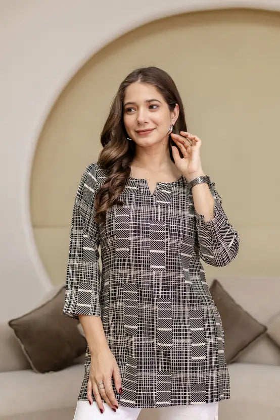 Classic Check Black Rayon Kurta