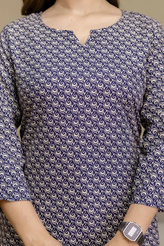Chic Minimal Print Blue Short Kurta