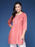 Peach Solid Straight Kurta