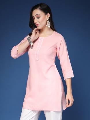 Light Pink Solid Straight Kurta