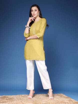 Green Solid Straight Kurta