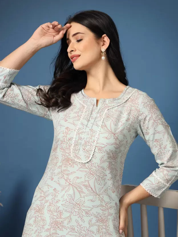 Alluring Light Green Floral Kurta