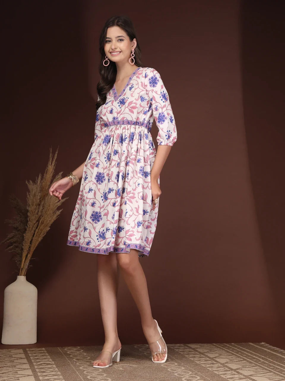 Purple Elegance Floral Midi Dress
