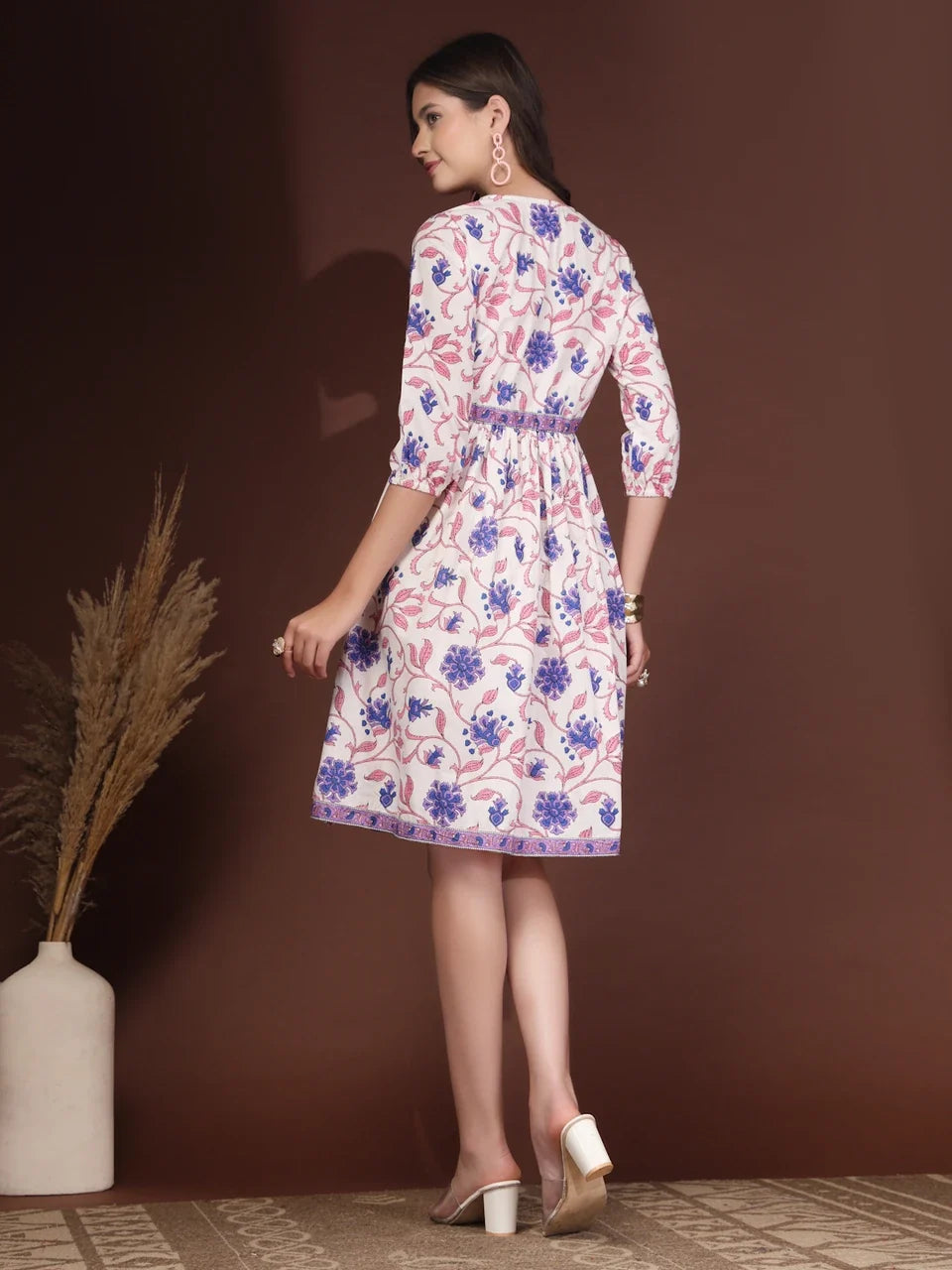 Purple Elegance Floral Midi Dress