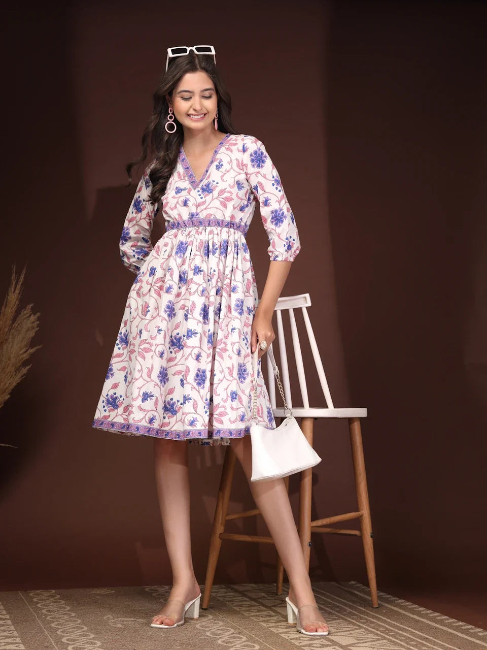 Purple Elegance Floral Midi Dress