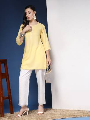 Yellow Solid Straight Kurta