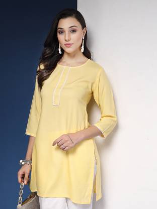 Yellow Solid Straight Kurta
