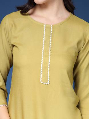 Green Solid Straight Kurta