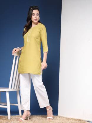 Green Solid Straight Kurta