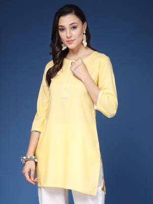 Yellow Solid Straight Kurta
