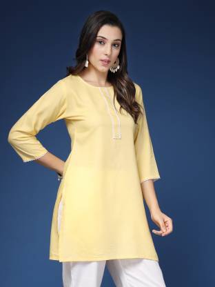 Yellow Solid Straight Kurta