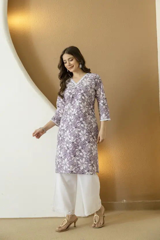 Purple Bloom Floral Cotton Kurta