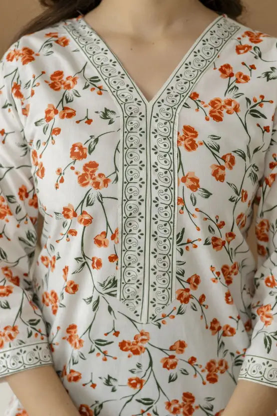 Petal Grace White Straight Kurta