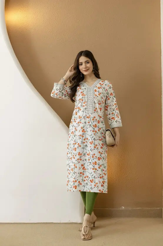 Petal Grace White Straight Kurta