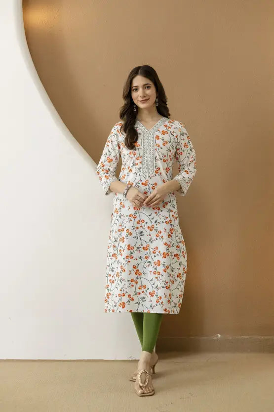 Petal Grace White Straight Kurta