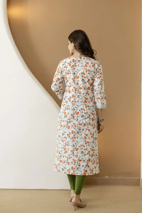 Petal Grace White Straight Kurta