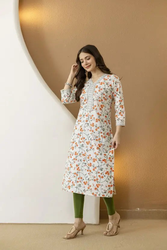 Petal Grace White Straight Kurta