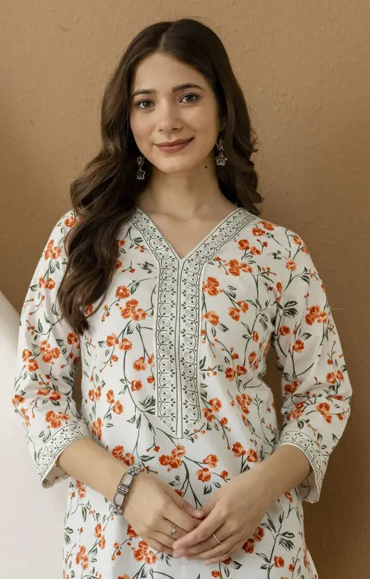 Petal Grace White Straight Kurta