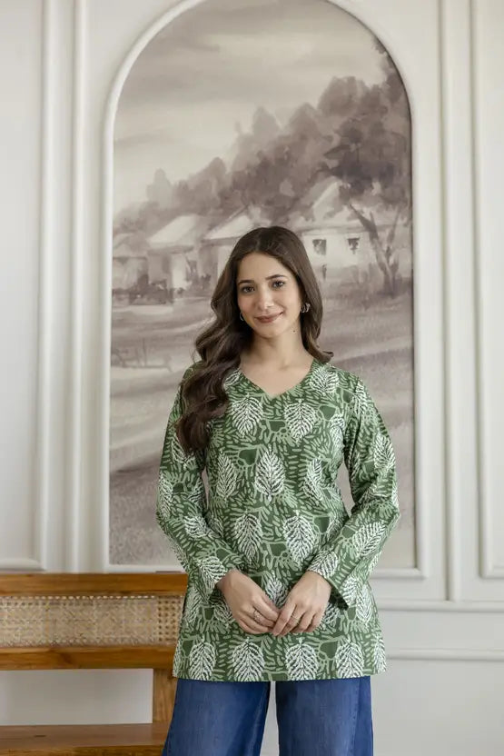 Timeless Green Printed Short Kurta