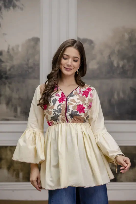 Timeless Petals Off-White Tunic
