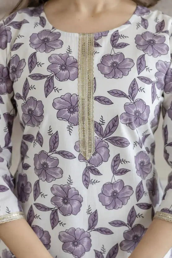 Classic Blossom White Floral Kurta