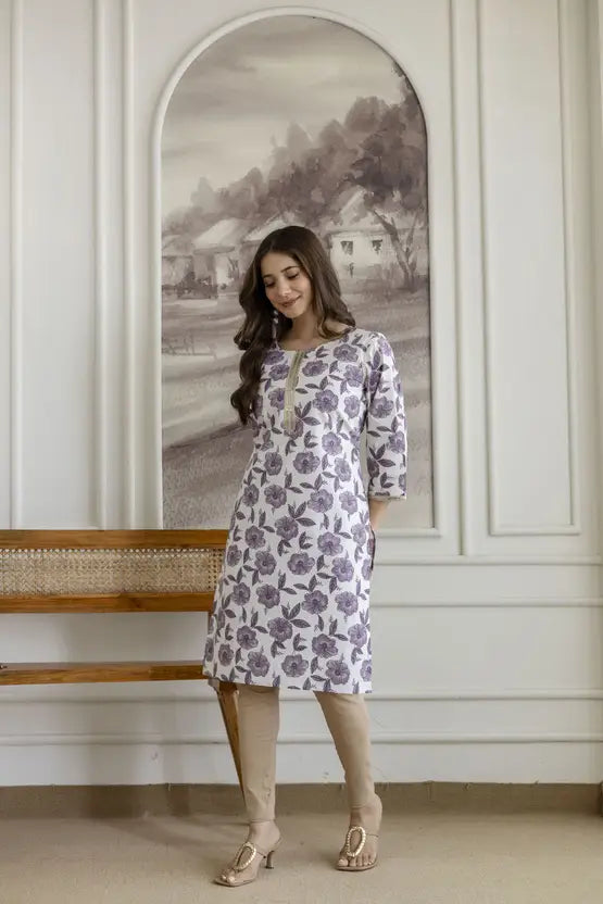 Classic Blossom White Floral Kurta