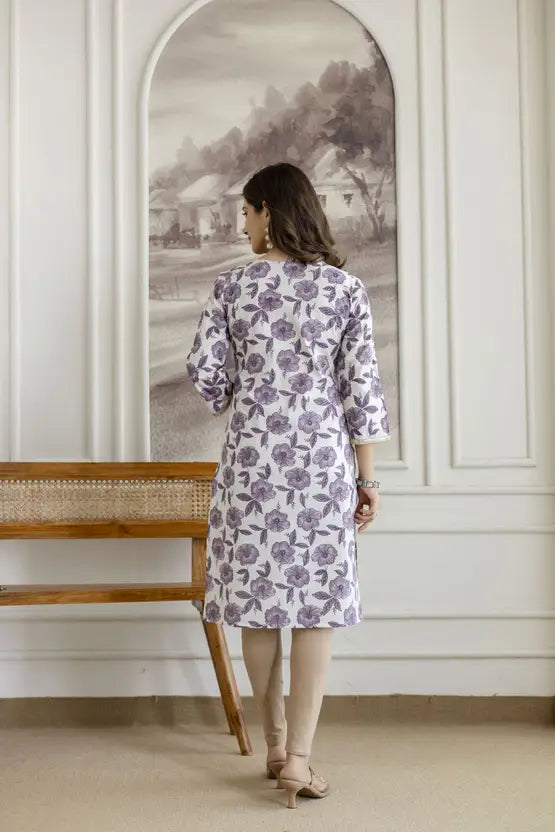 Classic Blossom White Floral Kurta