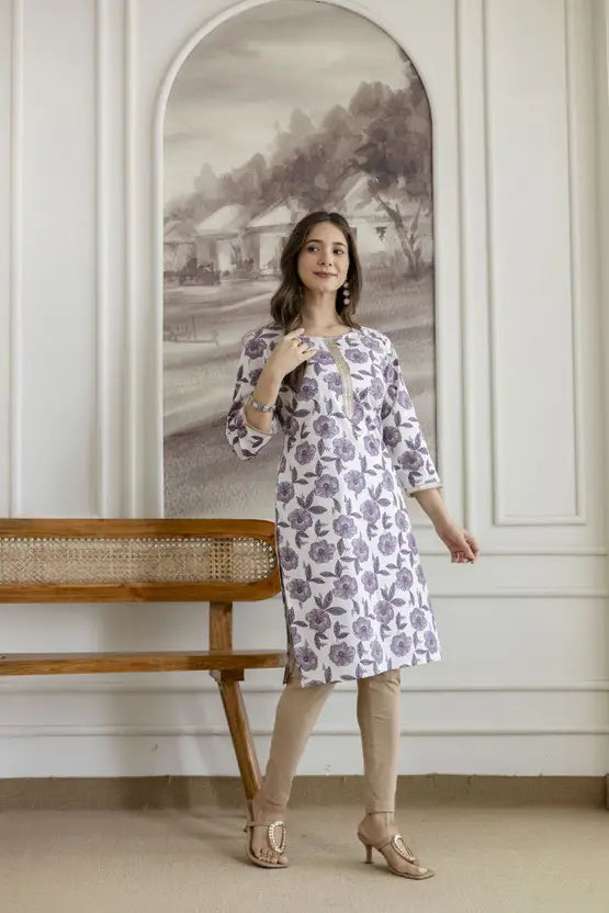 Classic Blossom White Floral Kurta