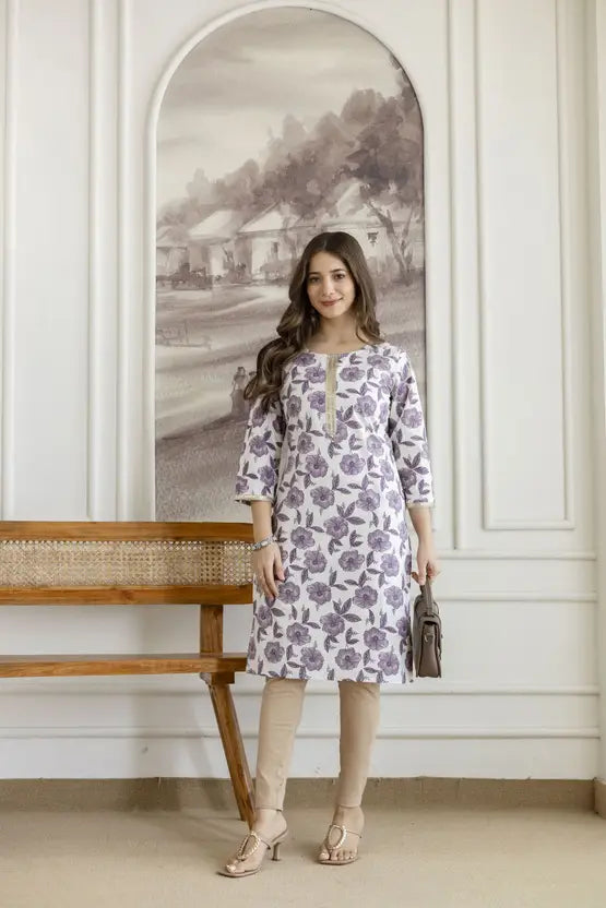 Classic Blossom White Floral Kurta