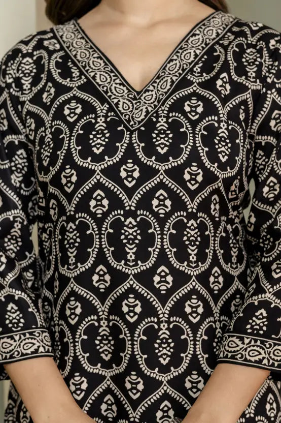 Classic Geo Charm Black Rayon Kurta