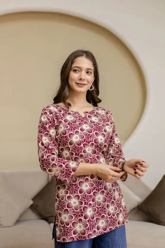 Floral Charm Maroon Kurta