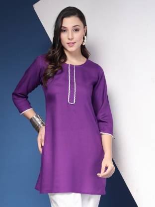 Purple Solid Straight Kurta
