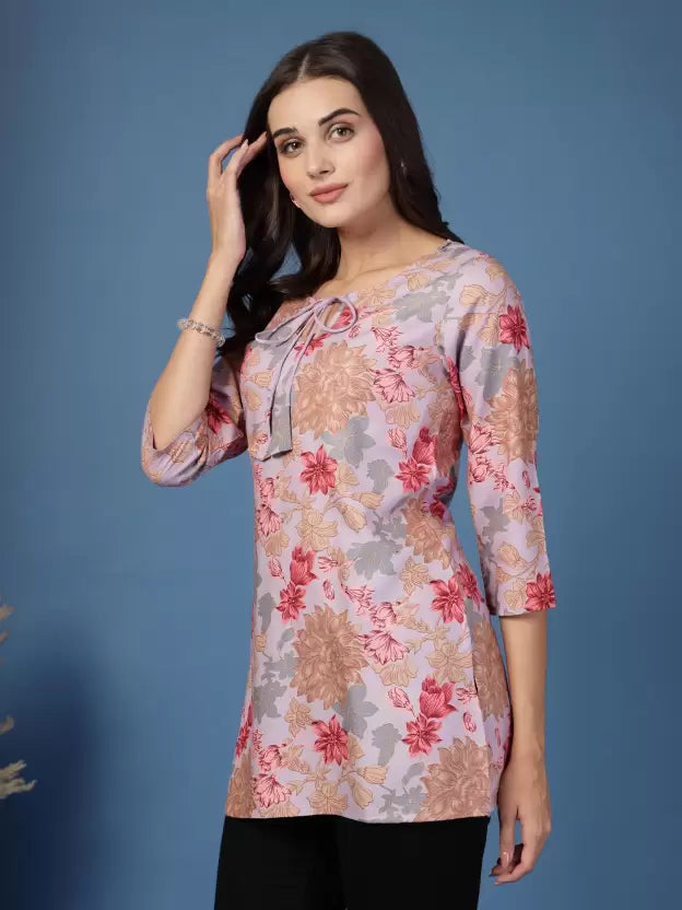 Purple Floral Tie-Up Neck Kurta