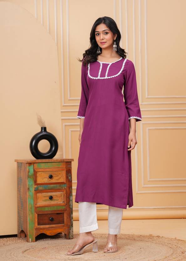Classic Purple Petal Straight Kurta