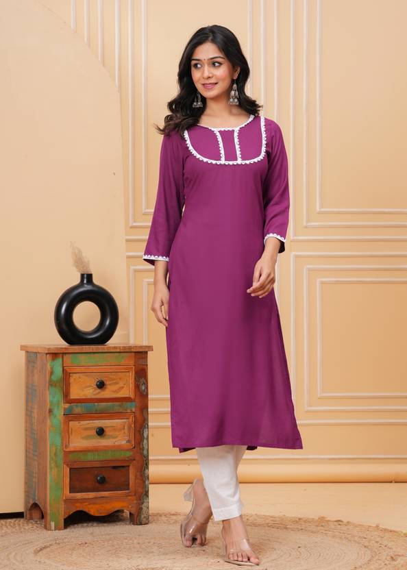 Classic Purple Petal Straight Kurta