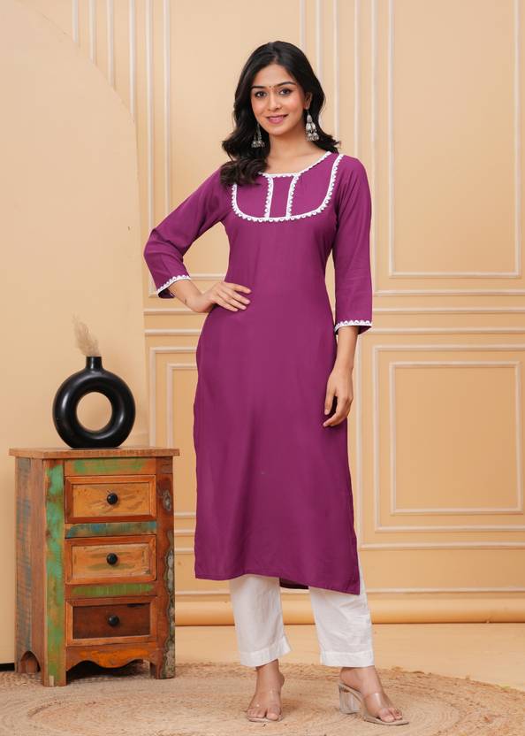 Classic Purple Petal Straight Kurta