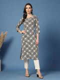 Black Floral Sweetheart Neck Kurta