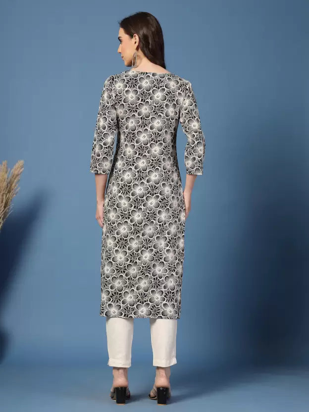 Black Floral Sweetheart Neck Kurta