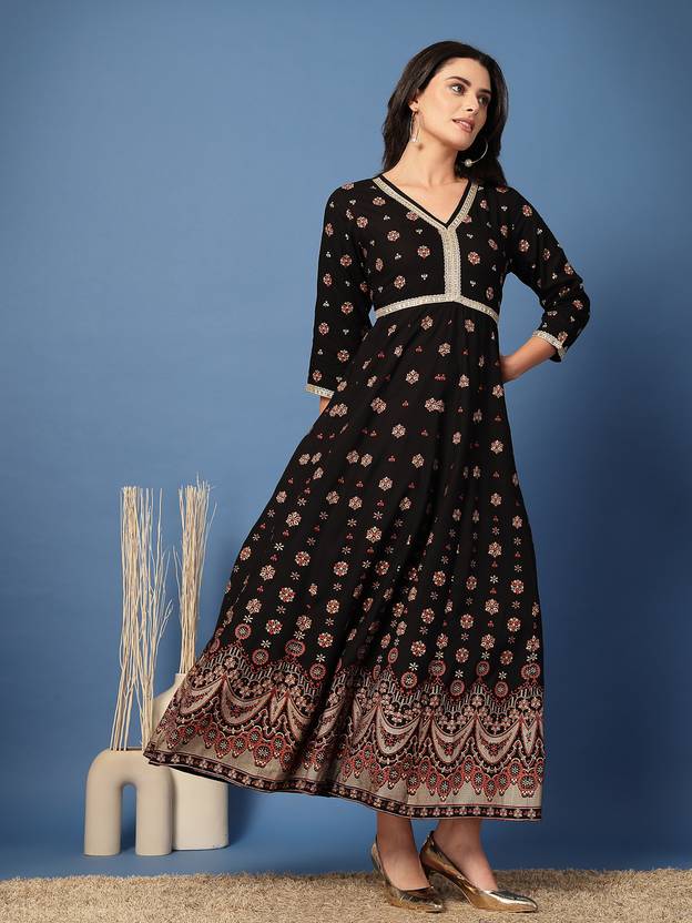 Midnight Bloom Flared Kurta
