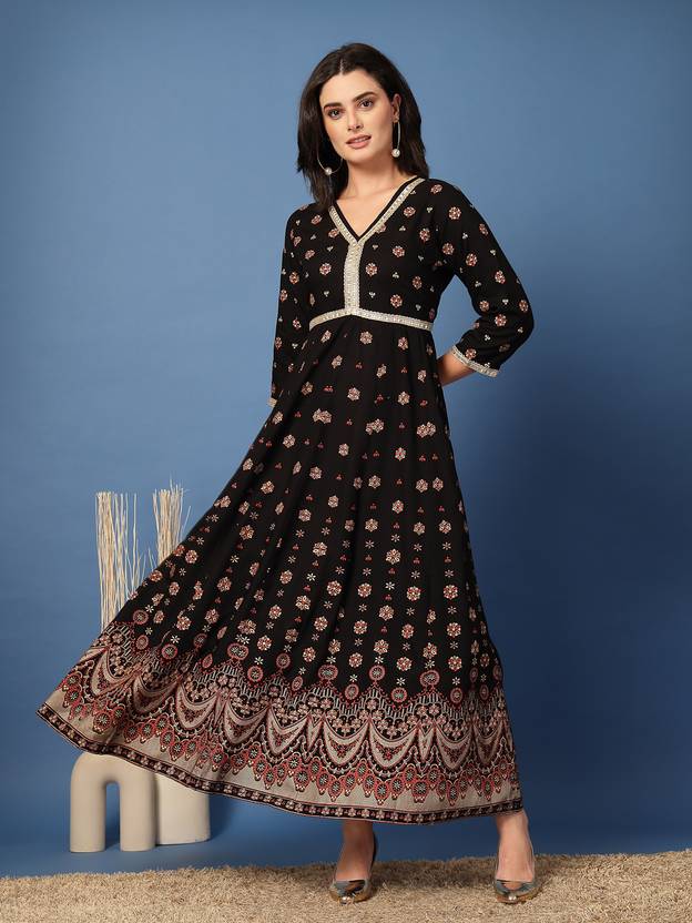 Midnight Bloom Flared Kurta