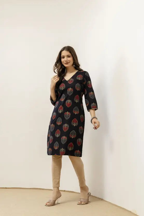 Timeless Charm Black Rayon Straight Kurta