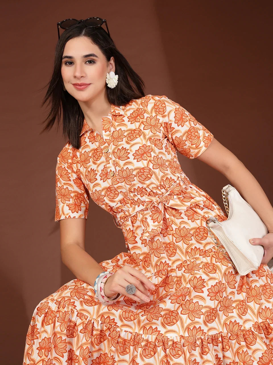 Sunset Bloom Fit & Flare Midi Dress